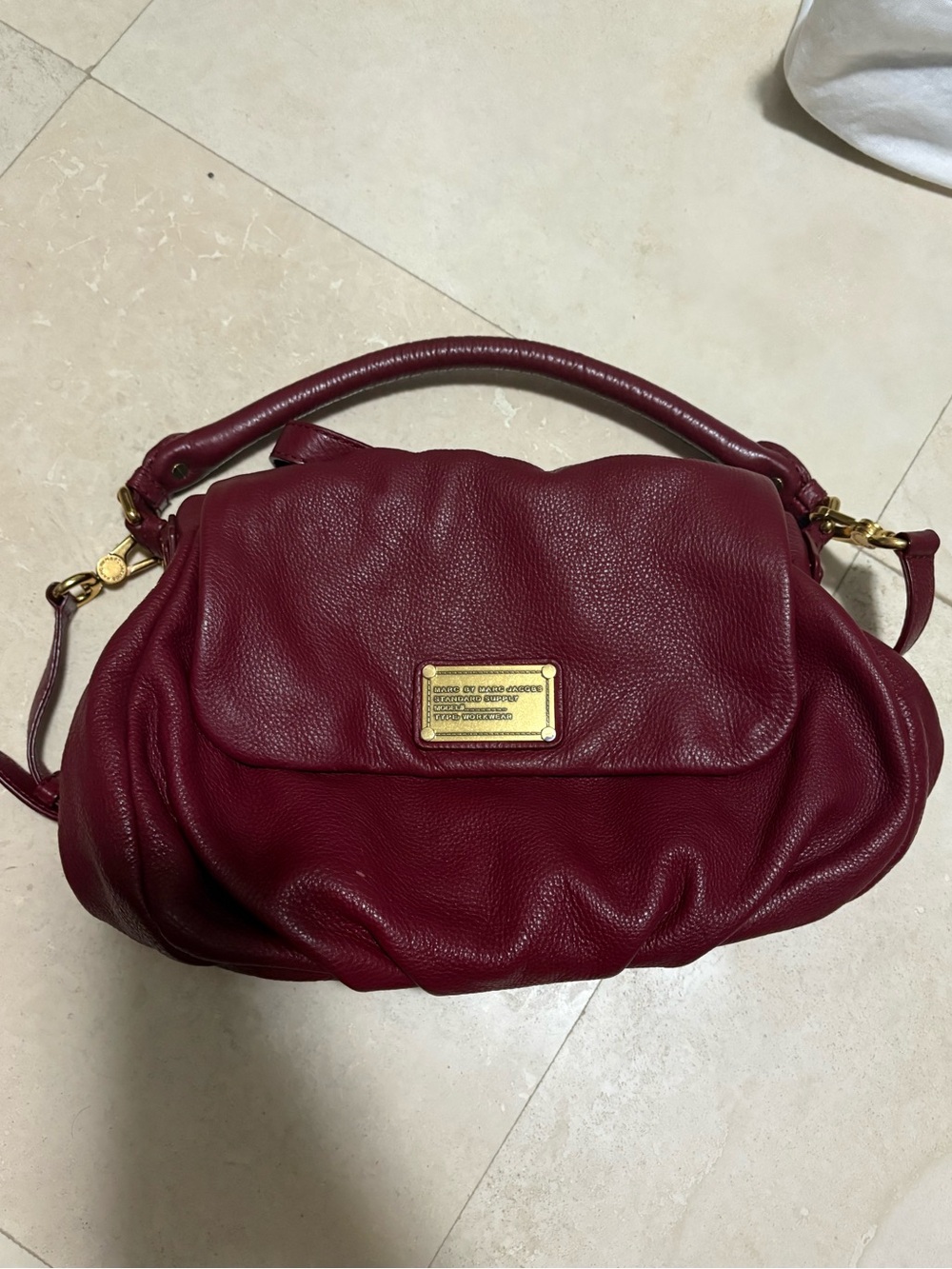 Marc by Marc Jacobs Burgundy Leather Shoulder Bag with Gold Hardware